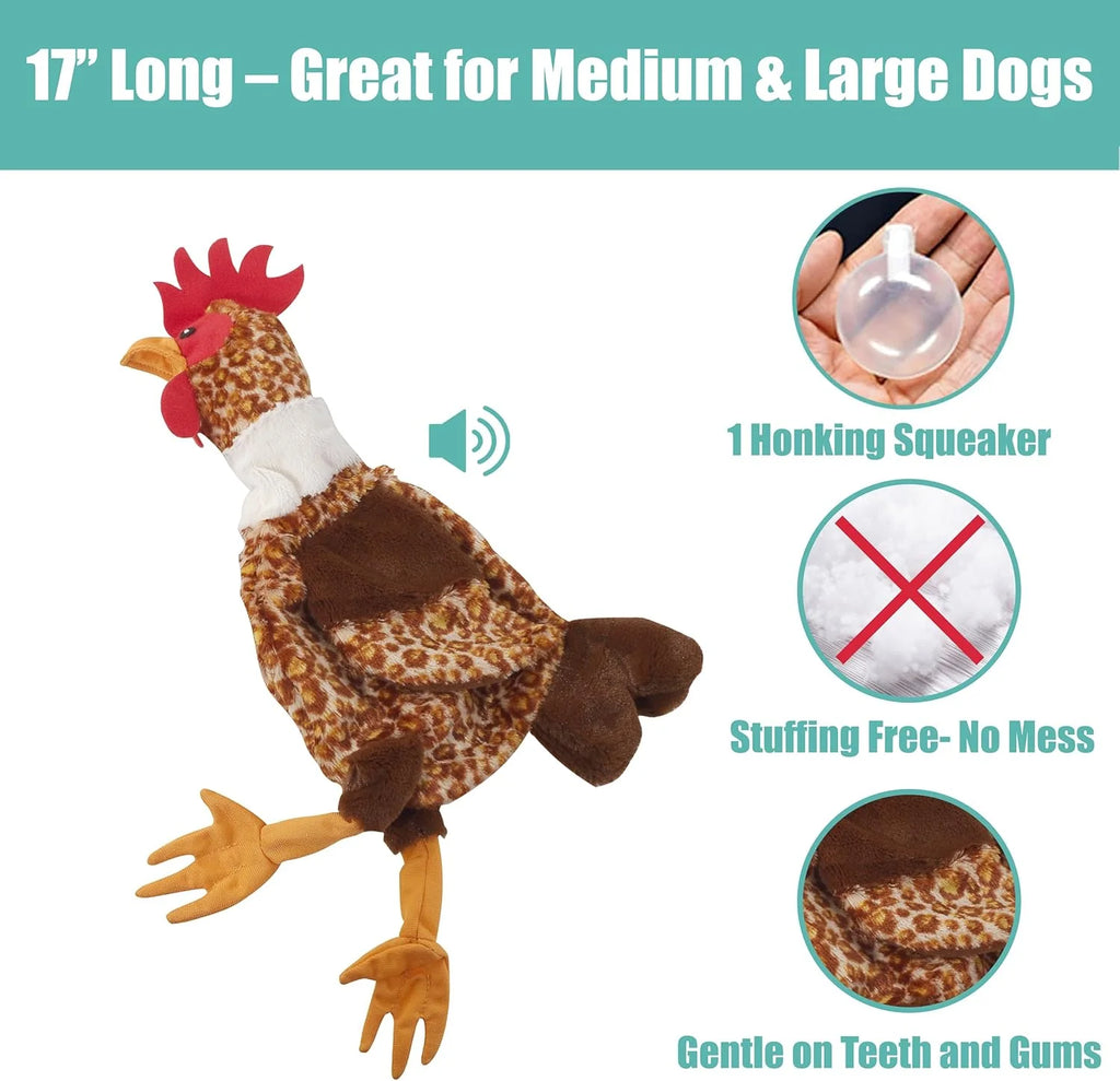Skinneeez No Crinklers Stuffing-Free Chicken Plush Dog Toy with Squeaker for Medium and Large Dogs, 17-Inch