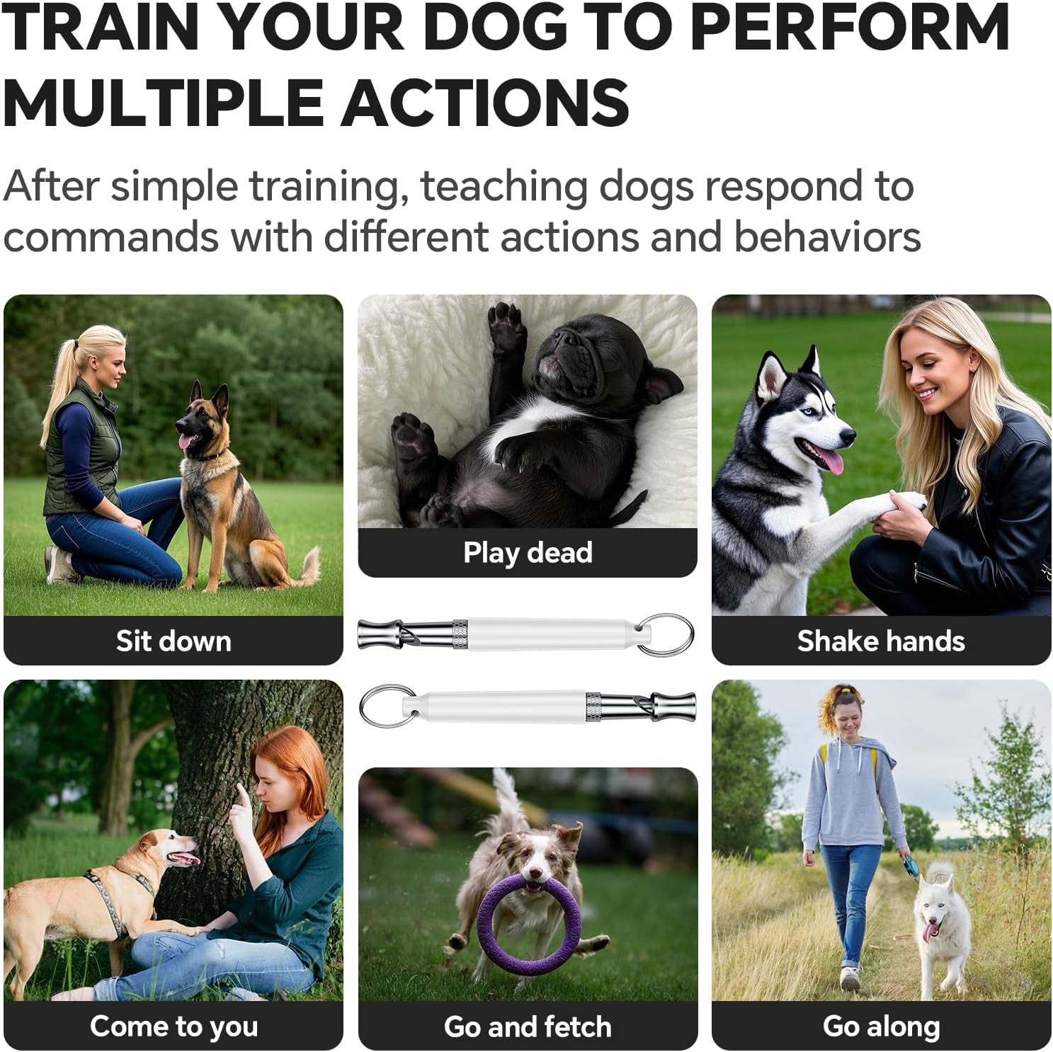 Dog Whistle, Dog Training Whistle with Lanyard, 2 Pcs Adjustable Ultrasonic Silent Dog Recall Whistles, Professional Dog Whistle to Stop Barking Neighbors Dog (White)