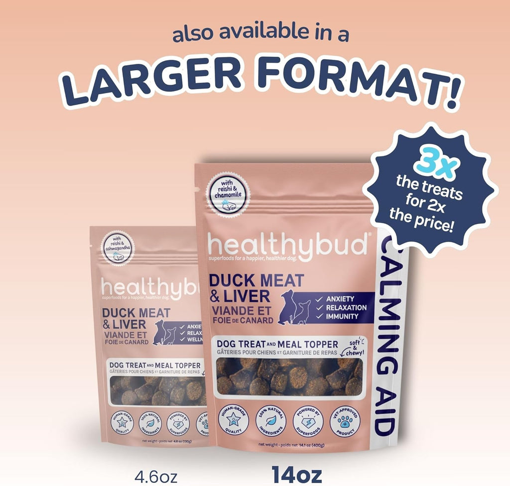 Calming Aid, Natural Duck Dog Treats & Toppers for Stress Relief - Dog Separation Anxiety, Stress Reduction, Aggression Relief - Support Calm, Immunity Health (4.6 Ounces)