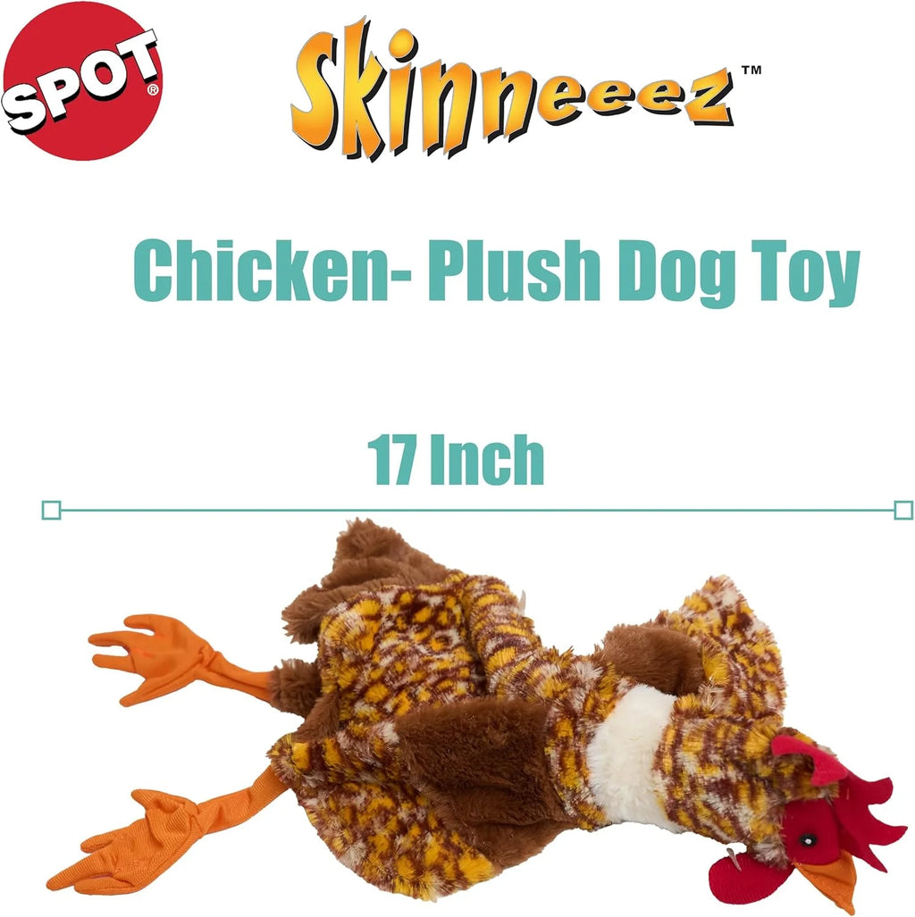 Skinneeez No Crinklers Stuffing-Free Chicken Plush Dog Toy with Squeaker for Medium and Large Dogs, 17-Inch