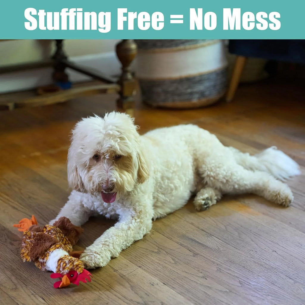 Skinneeez No Crinklers Stuffing-Free Chicken Plush Dog Toy with Squeaker for Medium and Large Dogs, 17-Inch
