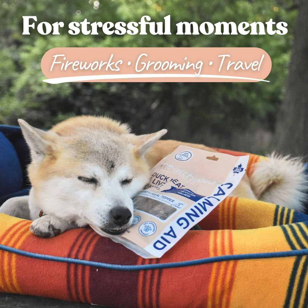 Calming Aid, Natural Duck Dog Treats & Toppers for Stress Relief - Dog Separation Anxiety, Stress Reduction, Aggression Relief - Support Calm, Immunity Health (4.6 Ounces)